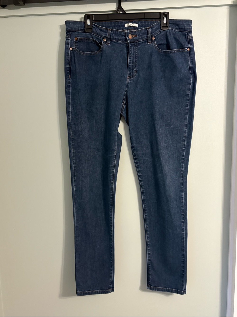 Eileen Fisher System Organic Cotton Skinny Jeans Dark Wash Stretch Size 14